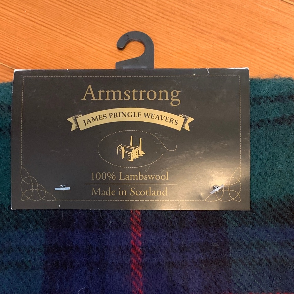 Green & Blue Wool Tartan Scarf - Picture 3 of 4
